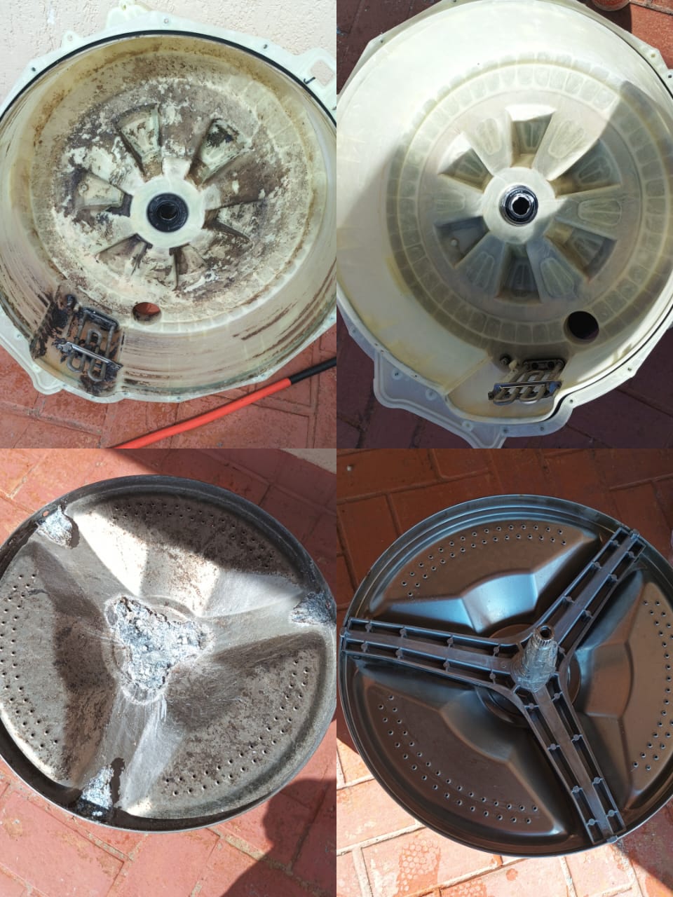 Limpeza interna de lavadora convencional, antes e depois